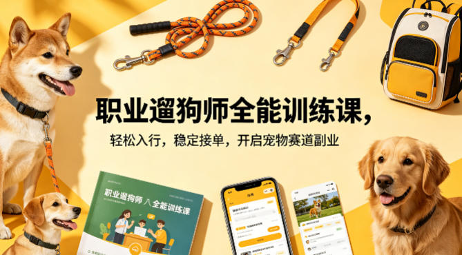 职业遛狗师全能训练课，轻松入行，稳定接单，开启宠物赛道副业-HEIXMI（中国站）