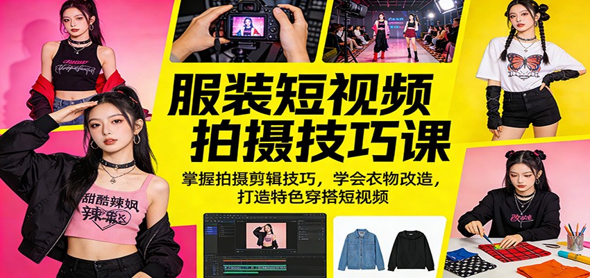 服装短视频拍摄技巧课：掌握拍摄剪辑技巧，学会衣物改造，打造特色穿搭短视频-HEIXMI（中国站）
