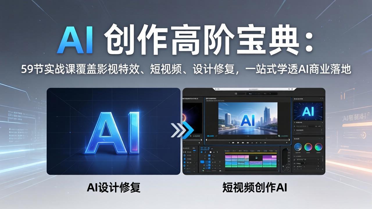 AI 创作高阶宝典：59节实战课覆盖影视特效、短视频、设计修复，一站式学透AI商业落地-HEIXMI（中国站）