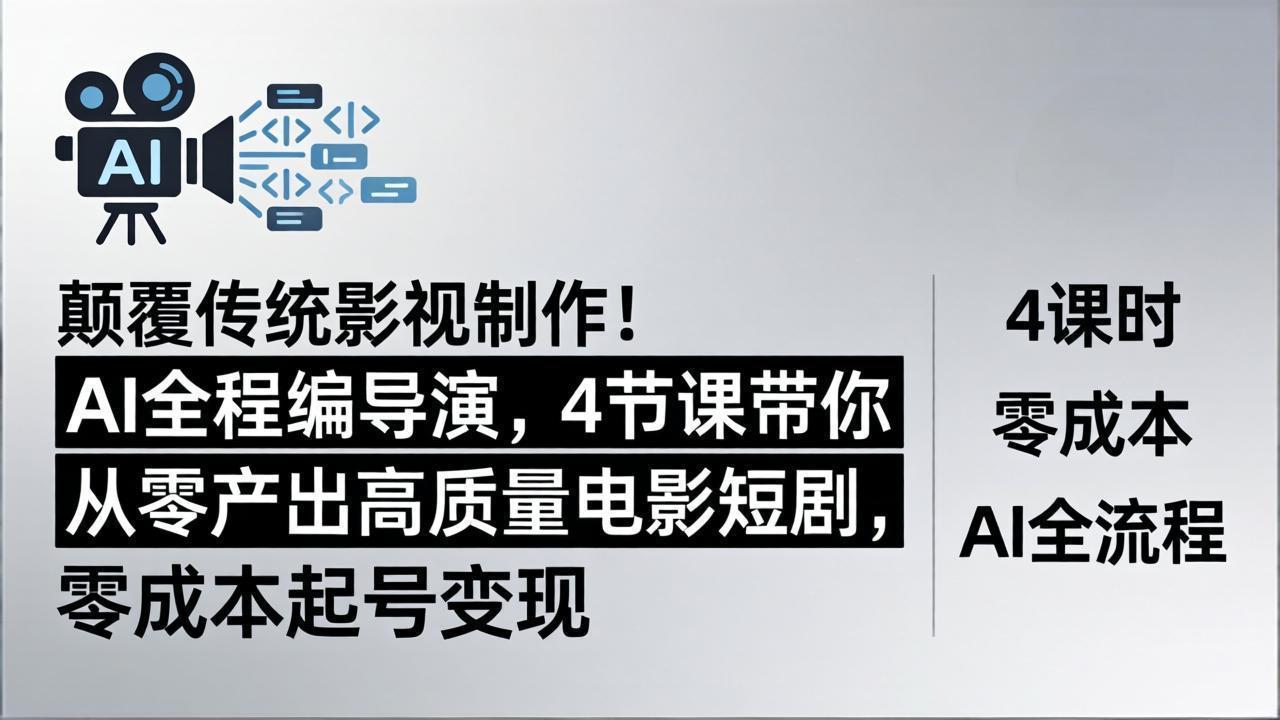 颠覆传统影视制作！AI全程编导演，4节课带你从零产出高质量电影短剧，零成本起号变现-HEIXMI（中国站）