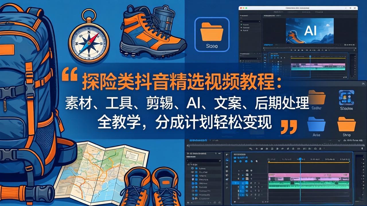 探险类抖音精选视频教程：素材、工具、剪辑、AI、文案、后期处理全教学，分成计划轻松变现-HEIXMI（中国站）