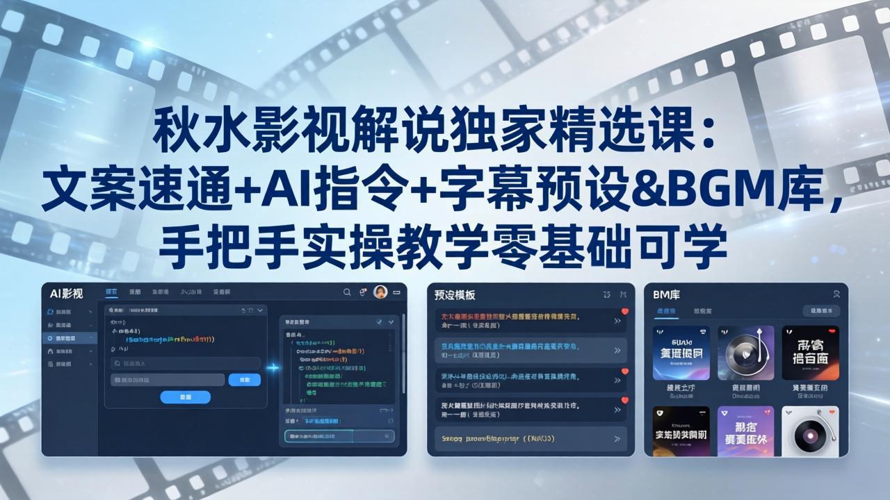 秋水影视解说独家精选课：文案速通+AI指令+字幕预设+BGM库，手把手实操教学零基础可学-HEIXMI（中国站）