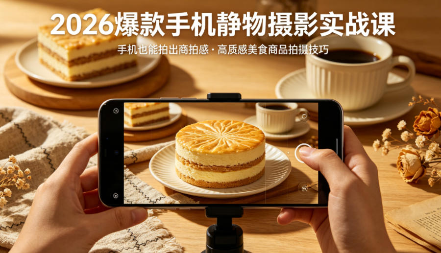 2026爆款手机静物摄影实战课，手机也能拍出商拍感，学会拍出高质感美食商品-HEIXMI（中国站）