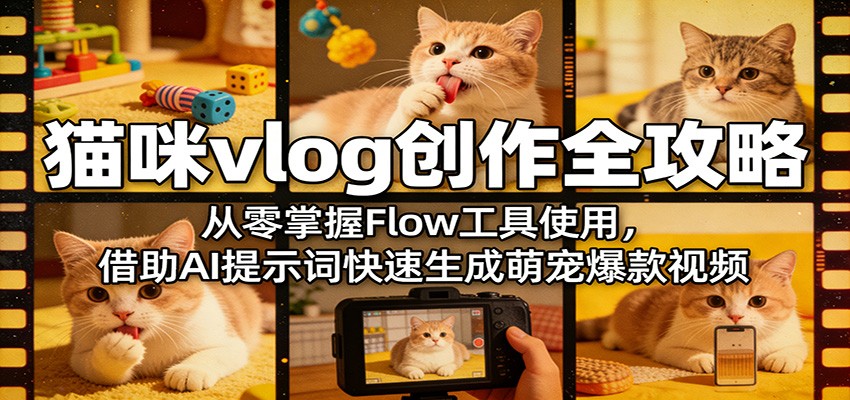 猫咪vlog创作全攻略：从零掌握Flow工具使用，借助AI提示词快速生成萌宠爆款视频-HEIXMI（中国站）
