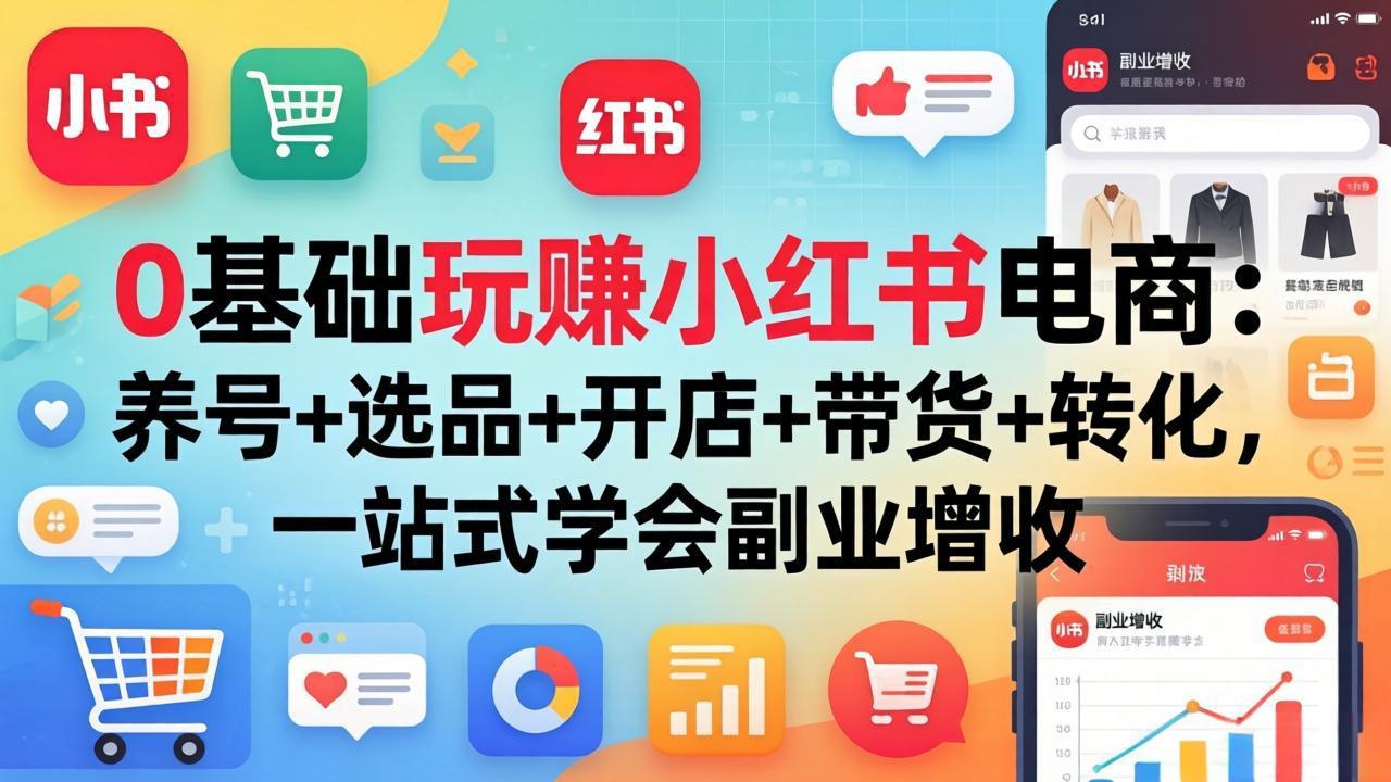 0基础玩赚小红书电商：养号+选品+开店+带货+转化，一站式学会副业增收-HEIXMI（中国站）