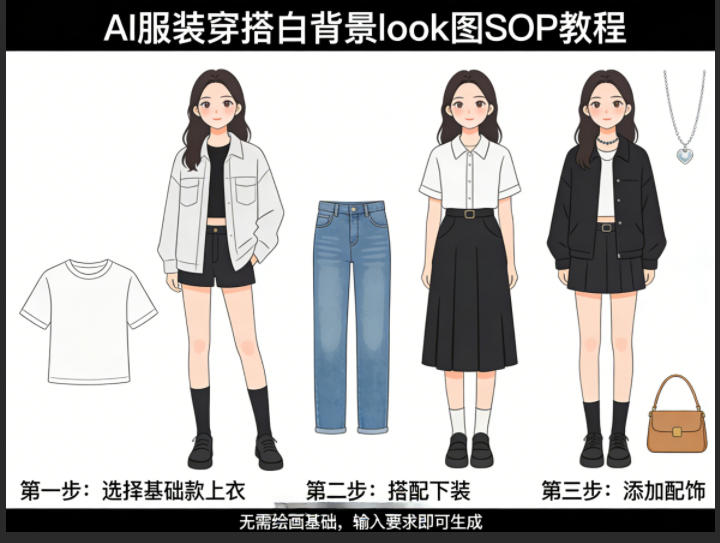 AI服装穿搭白背景look图SOP教程，不用会画画，提几句具体要求，AI就能还你一个奇迹-HEIXMI（中国站）