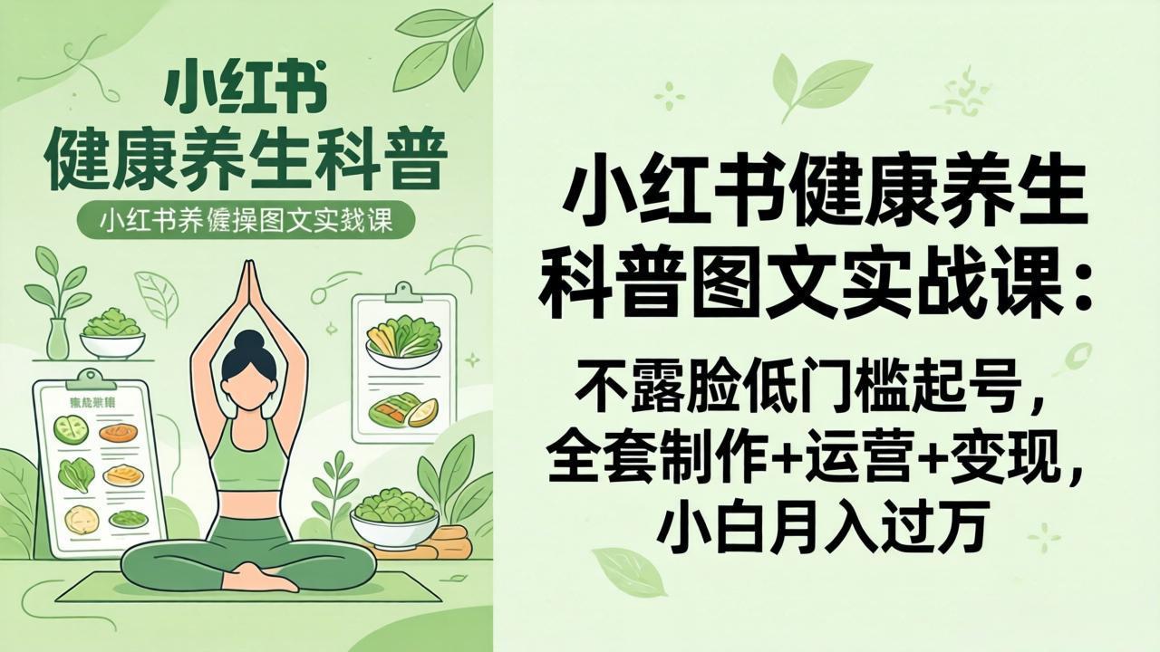 2026小红书健康养生科普图文实战课：不露脸低门槛起号，全套制作+运营+变现，小白月入过万-HEIXMI（中国站）