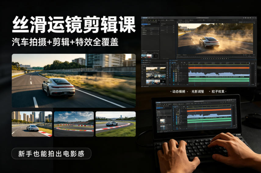 大叔丝滑运镜剪辑课，汽车拍摄+剪辑+特效全覆盖，新手也能拍出电影感-HEIXMI（中国站）