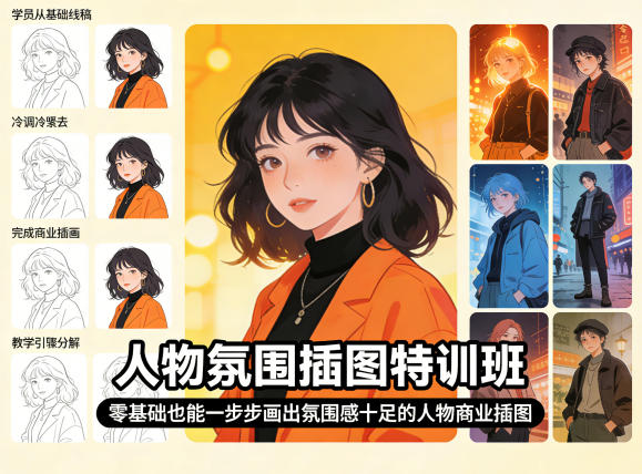 人物氛围插图特训班，零基础也能一步步画出氛围感十足的人物商业插图-HEIXMI（中国站）