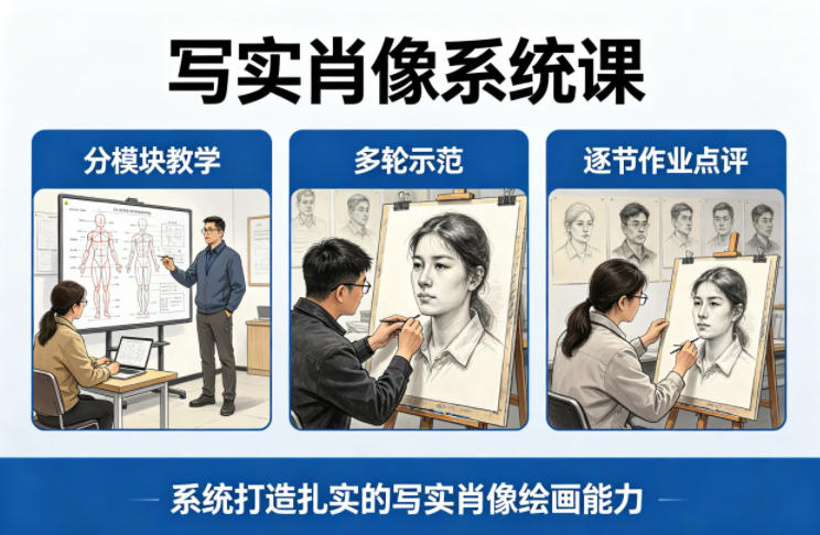 写实肖像系统课，全程分模块教学+多轮示范+逐节作业点评，系统打造扎实的写实肖像绘画能力-HEIXMI（中国站）