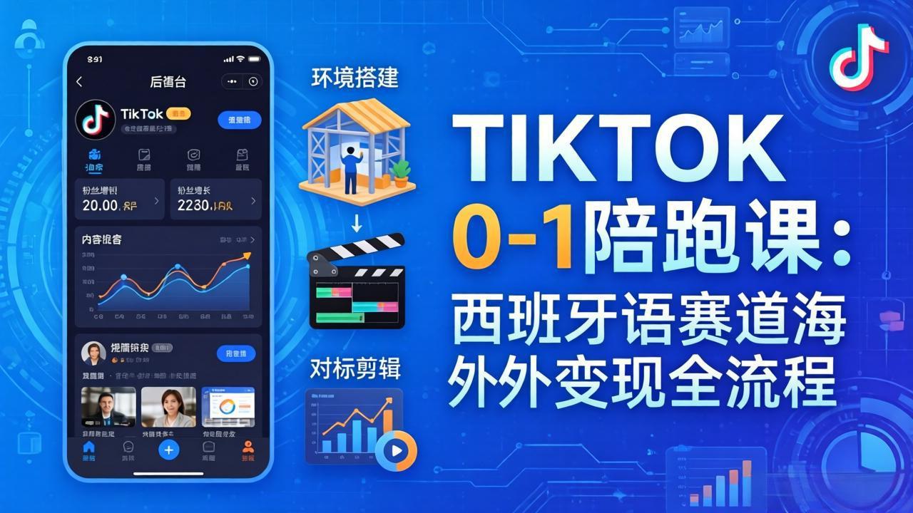 TIKTOK 0-1 陪跑课：从环境搭建到刷对标剪辑，西班牙语赛道海外变现全流程-HEIXMI（中国站）