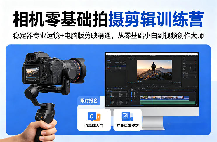 相机零基础拍摄剪辑训练营：稳定器专业运镜+电脑版剪映精通，从零基础小白到视频创作大师-HEIXMI（中国站）