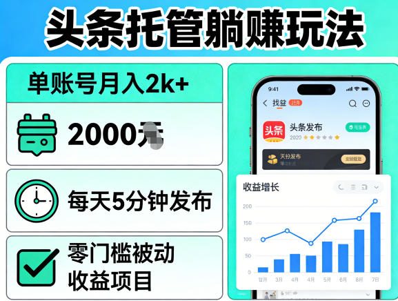 头条托管躺賺玩法，单账号月入2k+，每天5分钟发布即可，零门槛被动收益项目【揭秘】-HEIXMI（中国站）