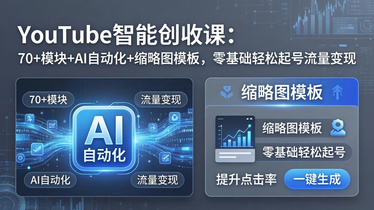 YouTube智能创收课：70+模块+AI自动化+缩略图模板，零基础轻松起号流量变现-HEIXMI（中国站）