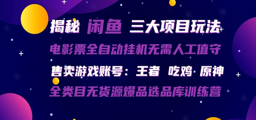 闲鱼三种玩法 全自动电影票 售卖游戏账号 爆品选品库训练营-HEIXMI（中国站）