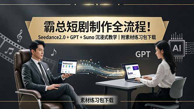 霸总短剧制作全流程！Seedance2.0 + GPT + Suno 沉浸式教学｜附素材练习包下载-HEIXMI（中国站）