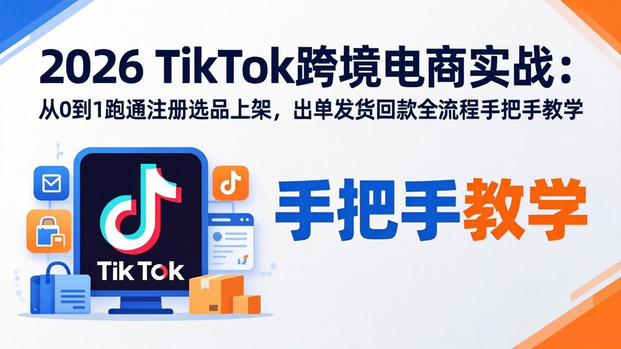 2026TikTok跨境电商实战-更新：从0到1跑通注册选品上架，出单发货回款全流程手把手教学-HEIXMI（中国站）