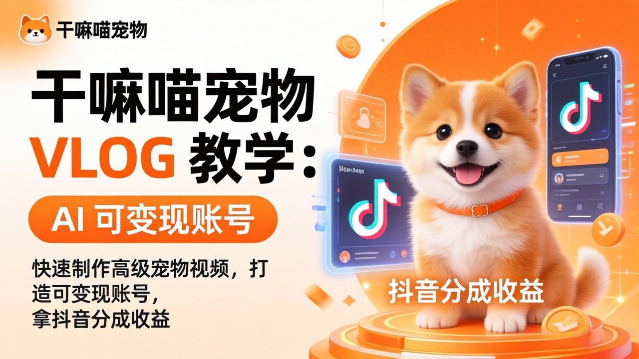 干嘛喵宠物 VLOG 教学：AI 快速制作高级宠物视频，打造可变现账号，拿抖音分成收益-HEIXMI（中国站）