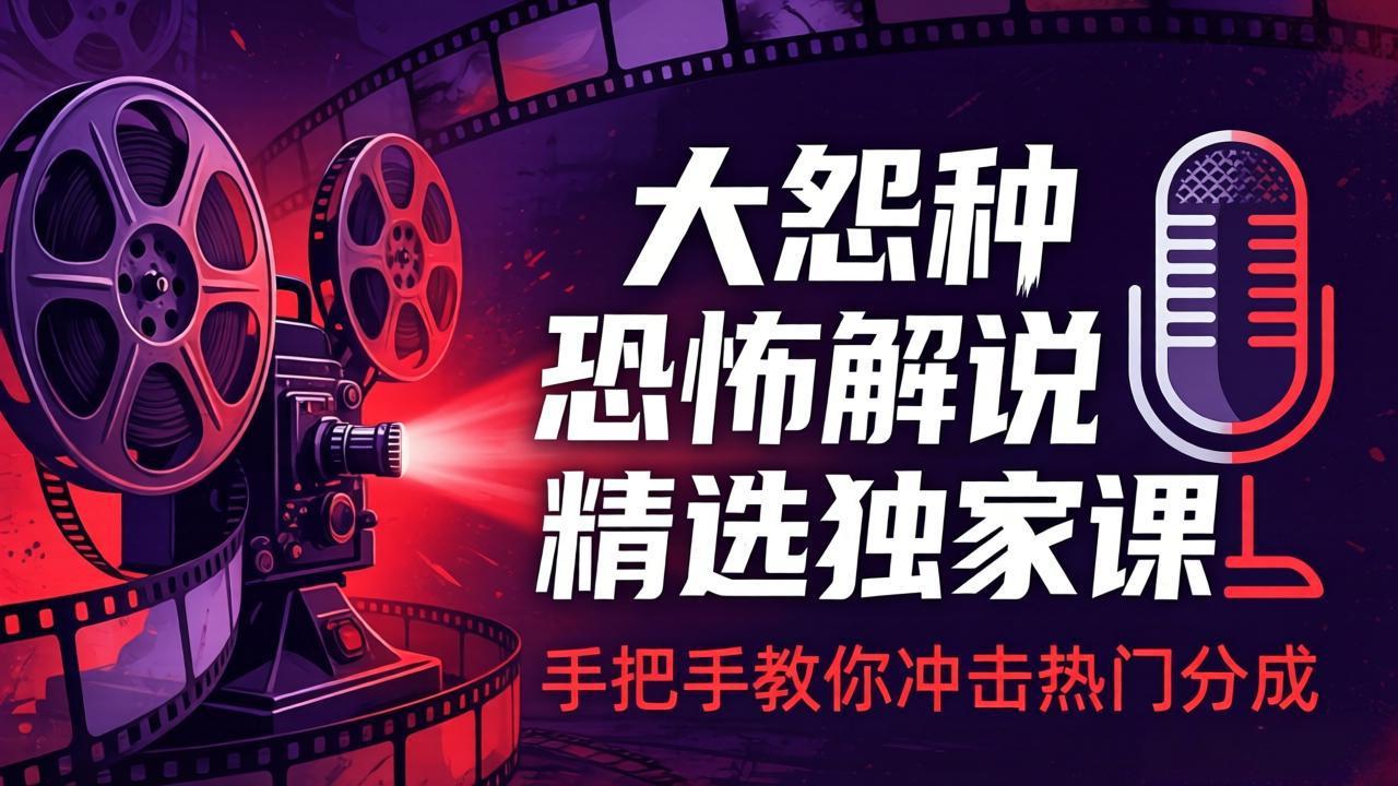 大怨种恐怖解说精选独家课：电影下载+文案配音+片头封面，手把手教你冲击热门分成-HEIXMI（中国站）