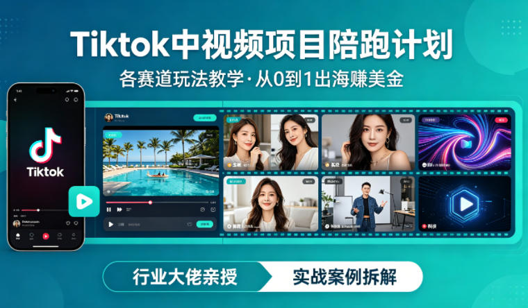 某大佬的Tiktok中视频项目陪跑，涵盖TK各个赛道玩法教学，从0到1出海賺美金-HEIXMI（中国站）