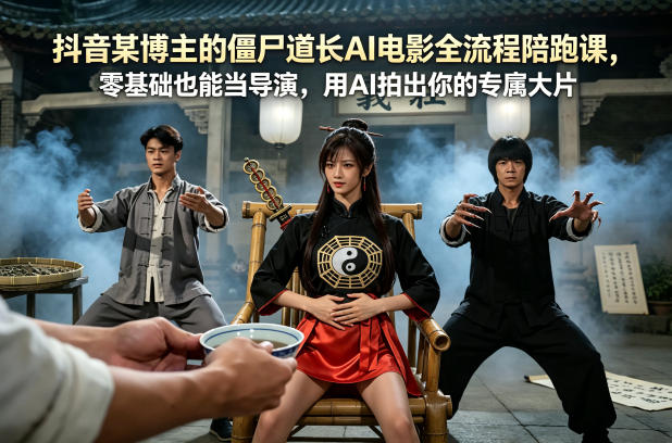 抖音某博主的僵尸道长AI电影全流程陪跑课，零基础也能当导演，用AI拍出你的专属大片-HEIXMI（中国站）