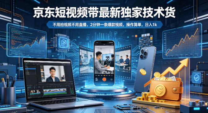 京东短视频带货最新独家技术，不用拍视频不用直播，2分钟一条爆款视频，操作简单，日入1k+【揭秘】-HEIXMI（中国站）