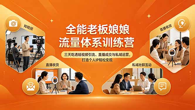 全能老板娘流量体系训练营，三天吃透短视频引流、直播成交与私域运营，打造个人IP轻松变现-HEIXMI（中国站）