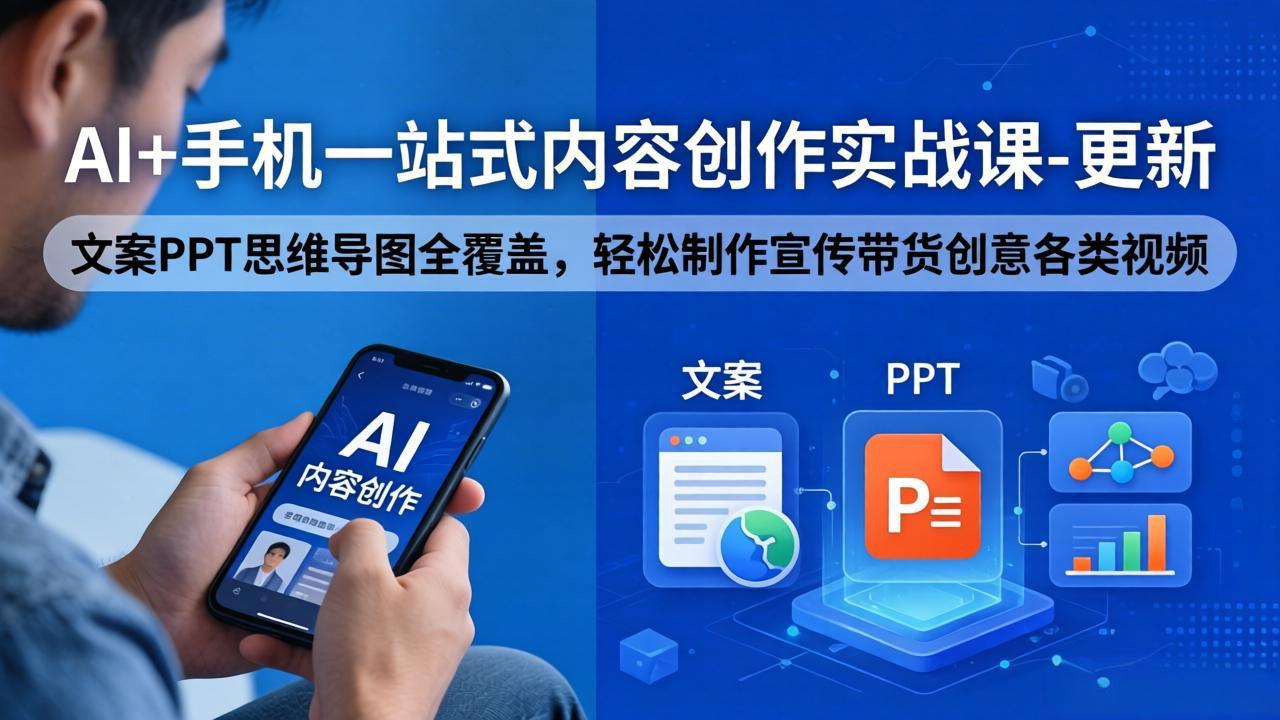 AI+手机一站式内容创作实战课-更新，文案PPT思维导图全覆盖，轻松制作宣传带货创意各类视频-HEIXMI（中国站）