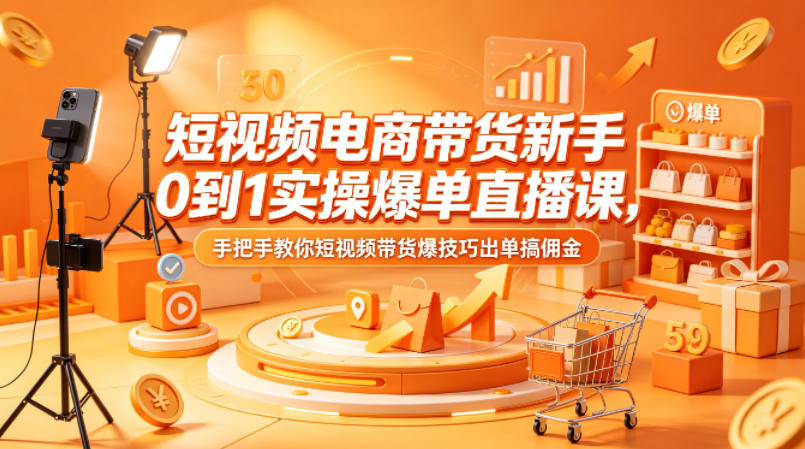 短视频电商带货新手0到1实操爆单直播课，手把手教你短视频带货爆技巧出单搞佣金-HEIXMI（中国站）