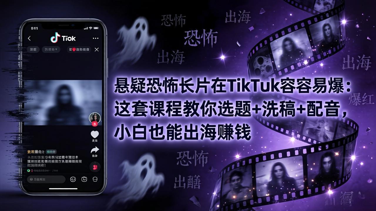 悬疑恐怖长片在TikTok最容易爆：这套课程教你选题+洗稿+配音，小白也能出海赚钱-HEIXMI（中国站）