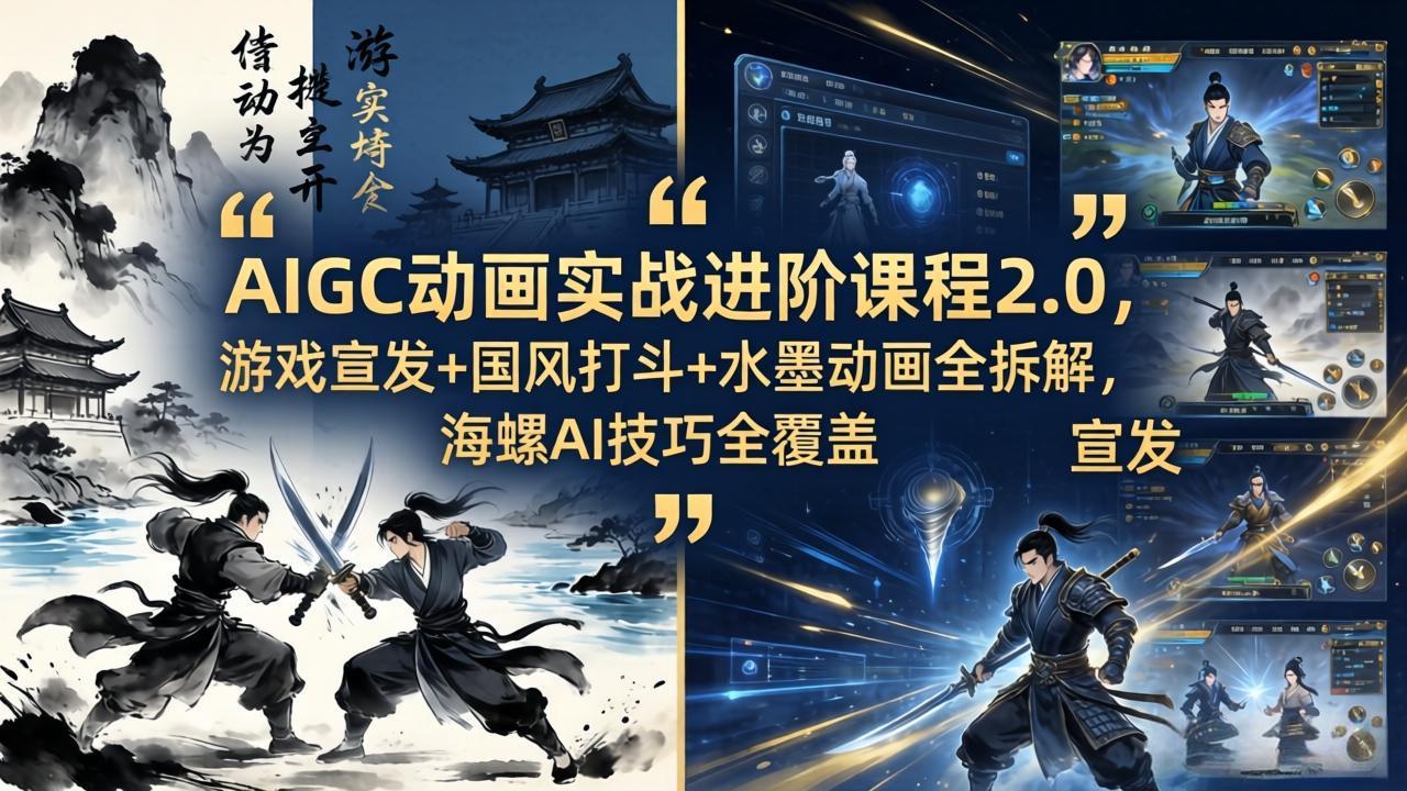 AIGC动画实战进阶课程2.0，游戏宣发+国风打斗+水墨动画全拆解，海螺AI技巧全覆盖-HEIXMI（中国站）