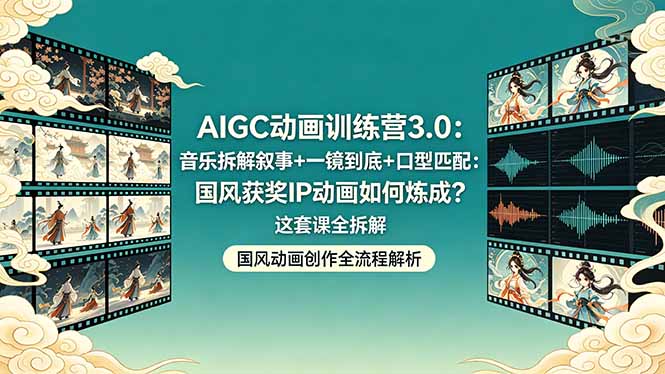 AIGC动画训练营3.0：音乐拆解叙事+一镜到底+口型匹配：国风获奖IP动画如何炼成？这套课全拆解-HEIXMI（中国站）