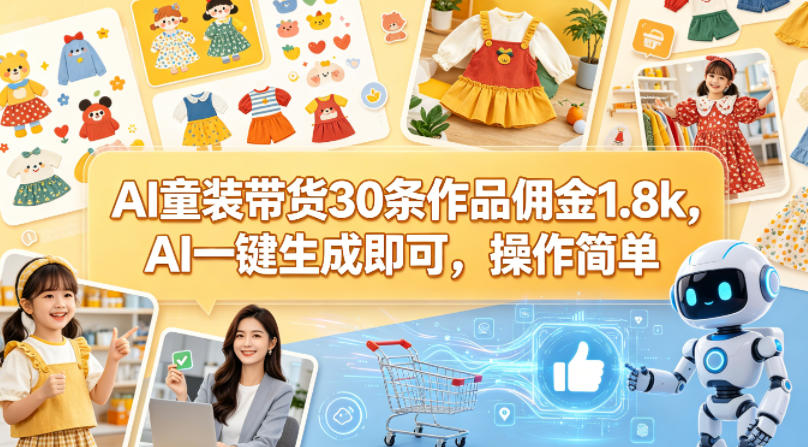 AI童装带货30条作品佣金1.8k，AI一键生成即可，操作简单-HEIXMI（中国站）