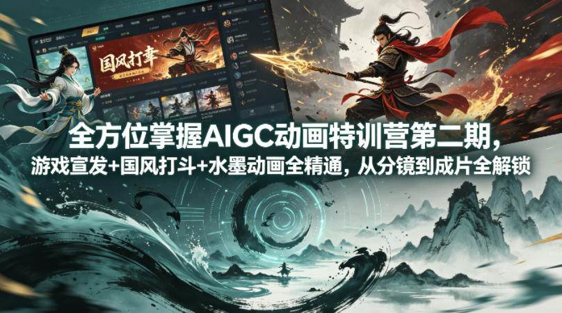 全方位掌握AIGC动画特训营第二期，游戏宣发+国风打斗+水墨动画全精通，从分镜到成片全解锁-HEIXMI（中国站）