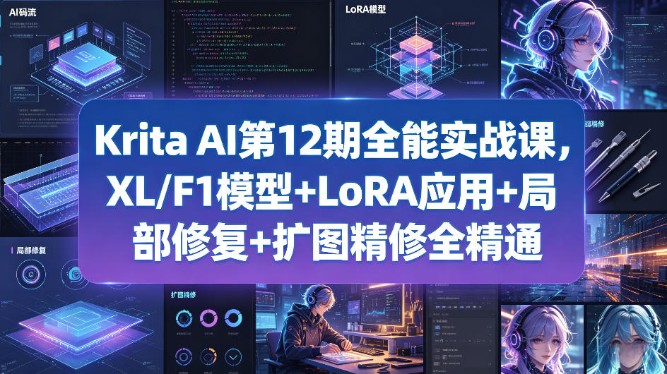 Krita AI第12期全能实战课，XL/F1模型+LoRA应用+局部修复+扩图精修全精通-HEIXMI（中国站）