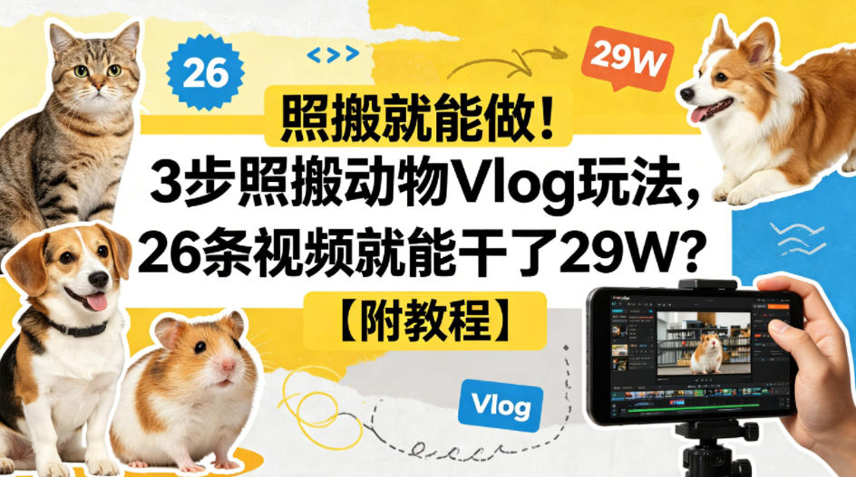 照搬就能做！3步照搬动物Vlog玩法，26条视频就能干了29W？【附教程】【赠coze一键生成工作流】-HEIXMI（中国站）