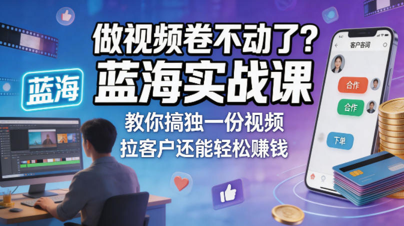 做视频卷不动了？蓝海实战课教你搞独一份视频，拉客户还能轻松賺钱！【原创双语字幕】-HEIXMI（中国站）