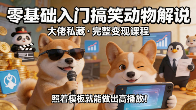 零基础入门搞笑动物解说，大佬私藏完整变现课程，照着模板就能做出高播放-HEIXMI（中国站）