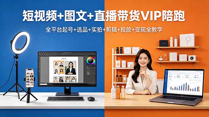 短视频+图文+直播带货VIP陪跑，全平台起号+选品+实拍+剪辑+投放+变现全教学-HEIXMI（中国站）