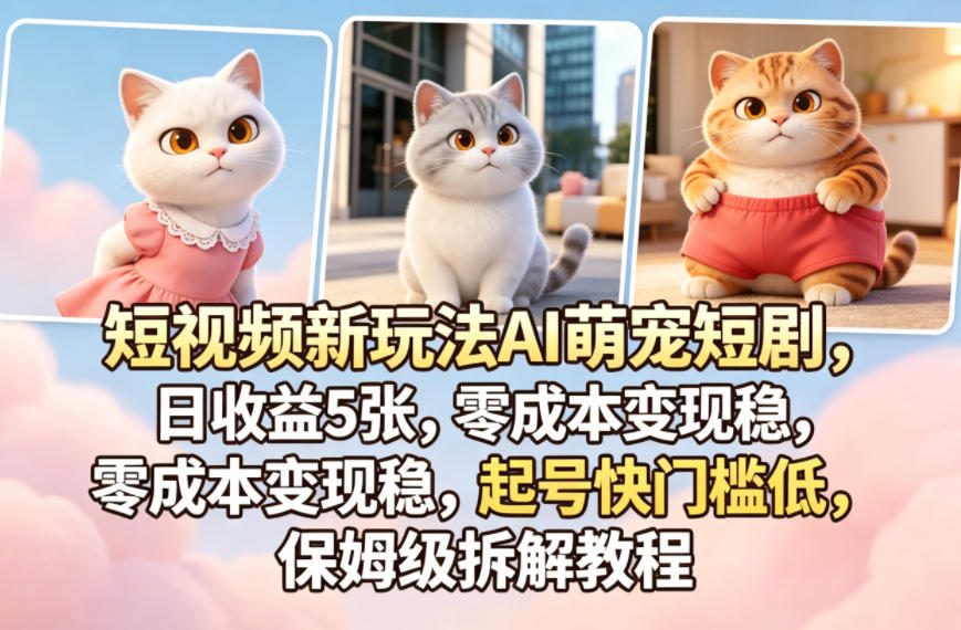 短视频新玩法AI萌宠短剧，日收益5张，零成本变现稳，起号快门槛低，保姆级拆解教程-HEIXMI（中国站）