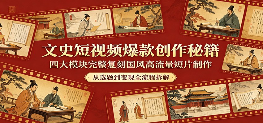 文史短视频爆款创作秘籍：四大模块完整复刻国风高流量短片制作-HEIXMI（中国站）