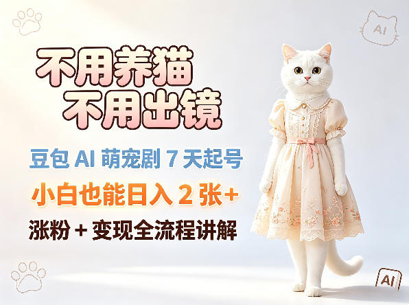 不用养猫不用出镜，豆包AI萌宠剧7天起号，小白也能日入2张+，涨粉+变现全流程讲解-HEIXMI（中国站）