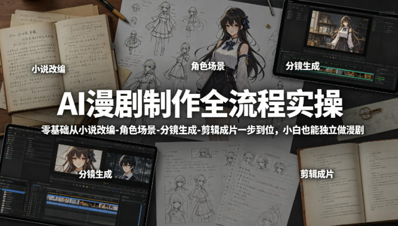AI漫剧制作全流程实操，零基础从小说改编-角色场景-分镜生成-剪辑成片一步到位，小白也能独立做漫剧-HEIXMI（中国站）