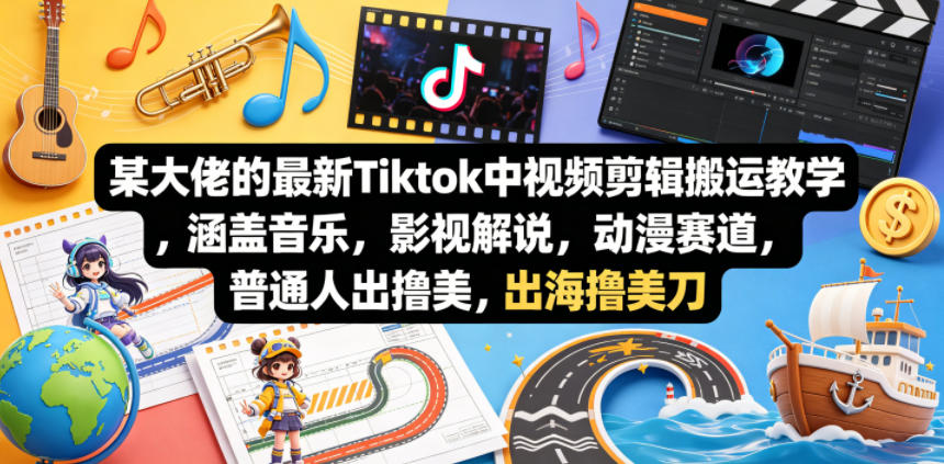 某大佬的最新Tiktok中视频剪辑搬运教学，涵盖音乐，影视解说，动漫赛道，普通人出海撸美刀-HEIXMI（中国站）