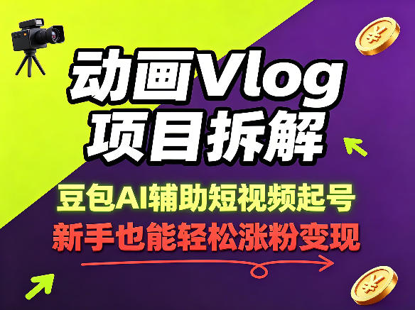 动画Vlog项目拆解，豆包AI辅助短视频起号，新手也能轻松涨粉，43条作品涨粉8.3W-HEIXMI（中国站）