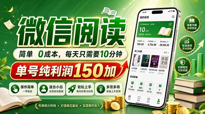 最新微信阅读，每日10分钟，单号利润150+，可批量放大操作，简单0成本-HEIXMI（中国站）
