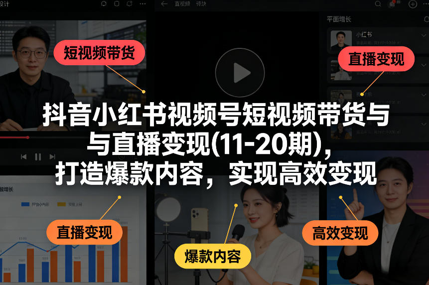 抖音小红书视频号短视频带货与直播变现(10-21期)，打造爆款内容，实现高效变现(更新05月08日)-HEIXMI（中国站）