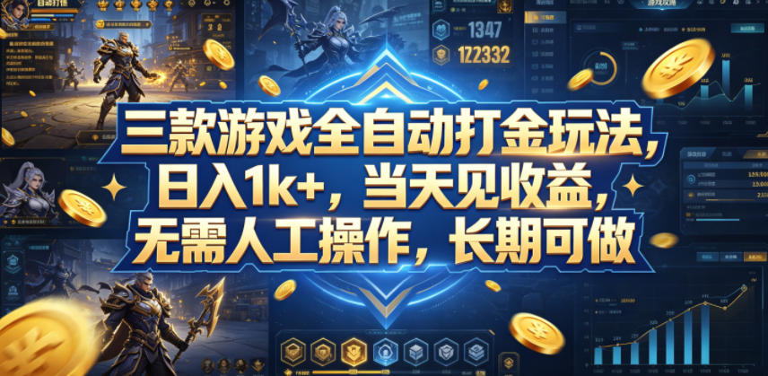 三款游戏全自动打金玩法，日入1k+，当天见收益，无需人工操作，长期可做【揭秘】-HEIXMI（中国站）