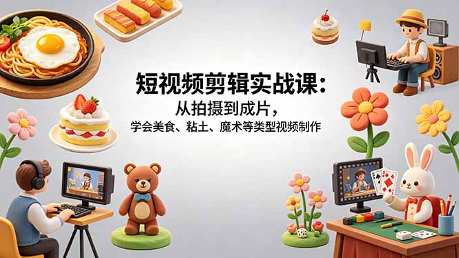 短视频剪辑实战课：从拍摄到成片，学会美食、粘土、魔术等类型视频制作-HEIXMI（中国站）
