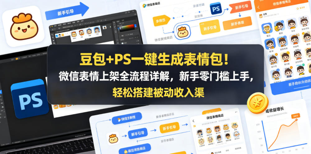 豆包+PS一键生成表情包！微信表情上架全流程详解，新手零门槛上手，轻松搭建被动收入渠道-HEIXMI（中国站）